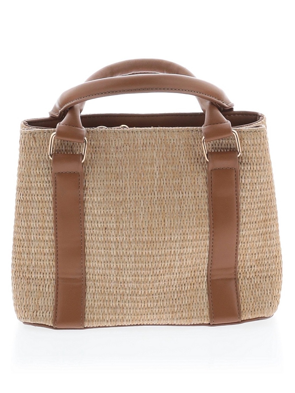 Neutral Straw Crossbody Tote with Tan Leather Trim
